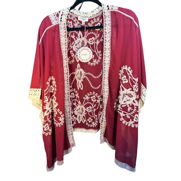 Umgee Jackets & Blazers - Etched Cranberry Embroidered Cardigan, Size S/M New